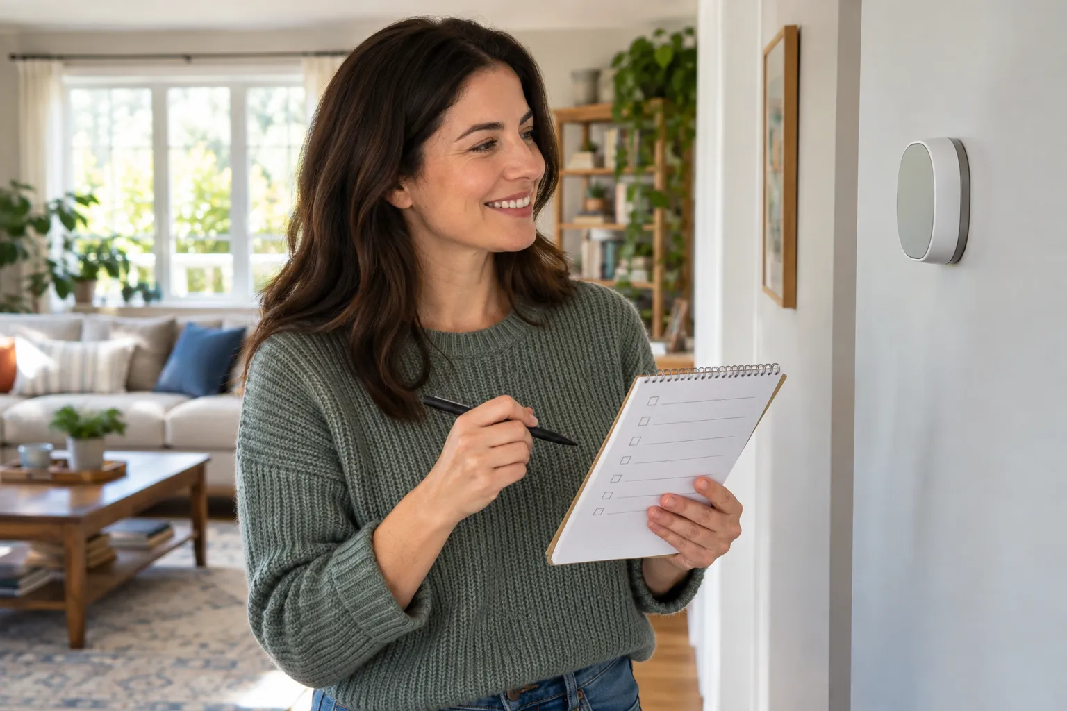 Homeowner checking a thermostat before contacting a provider in the Fort Lauderdale area
